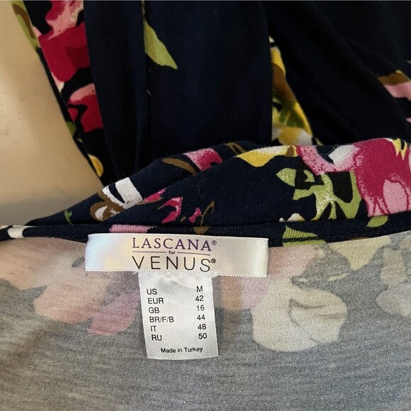 Venus Lascana Dress Medium Floral Handkerchief Hem Tie Waist Tropical Resort - Picture 9 of 11